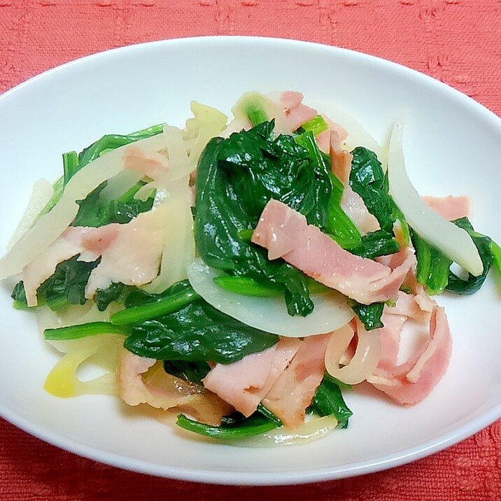 新玉ねぎとほうれん草のベーコンバターソテー レシピ 作り方 By Kirin0218 楽天レシピ